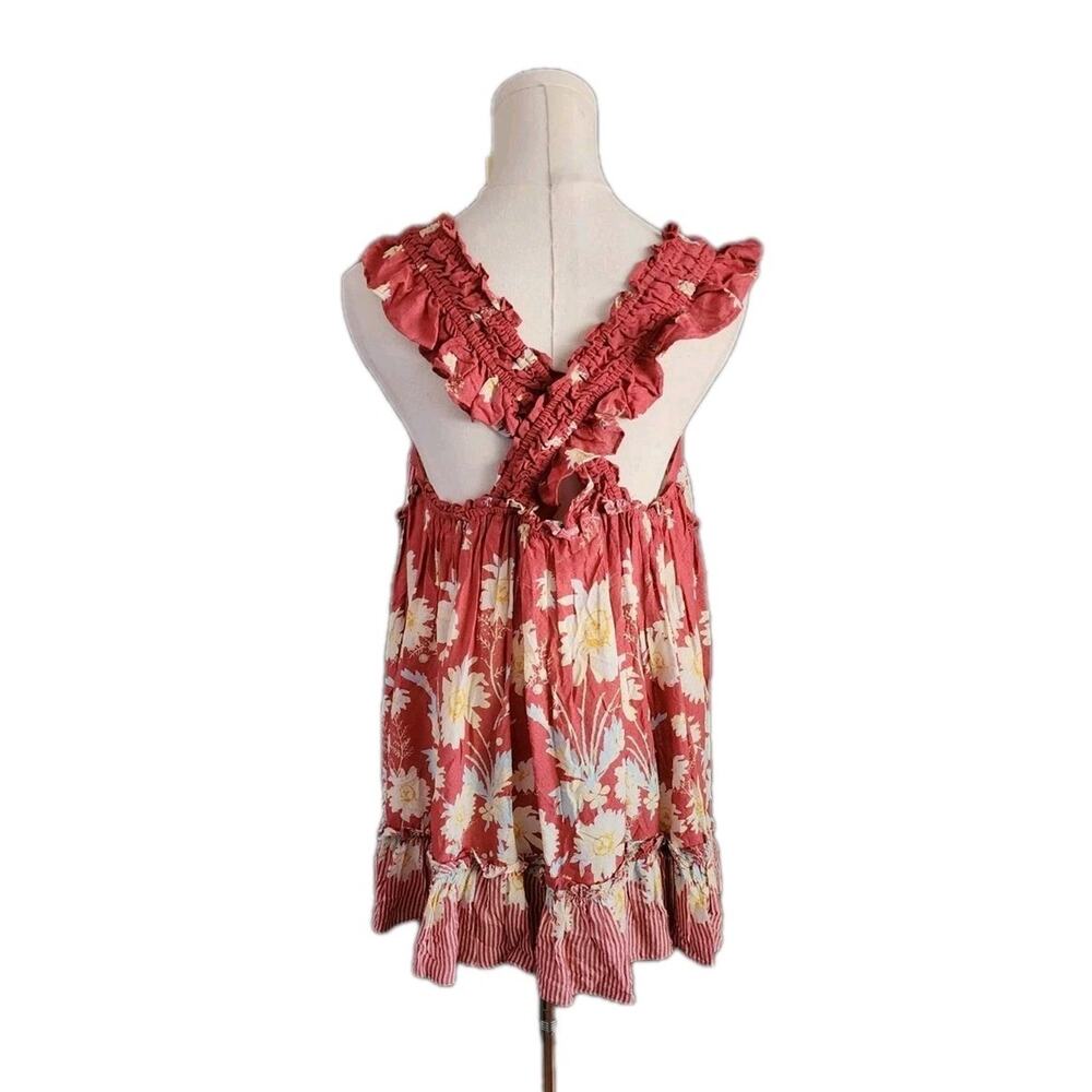 Free People Bali Wild Daisy Babydoll Dress Renaissance Red Combo Size Large $88 - Picture 5 of 5
